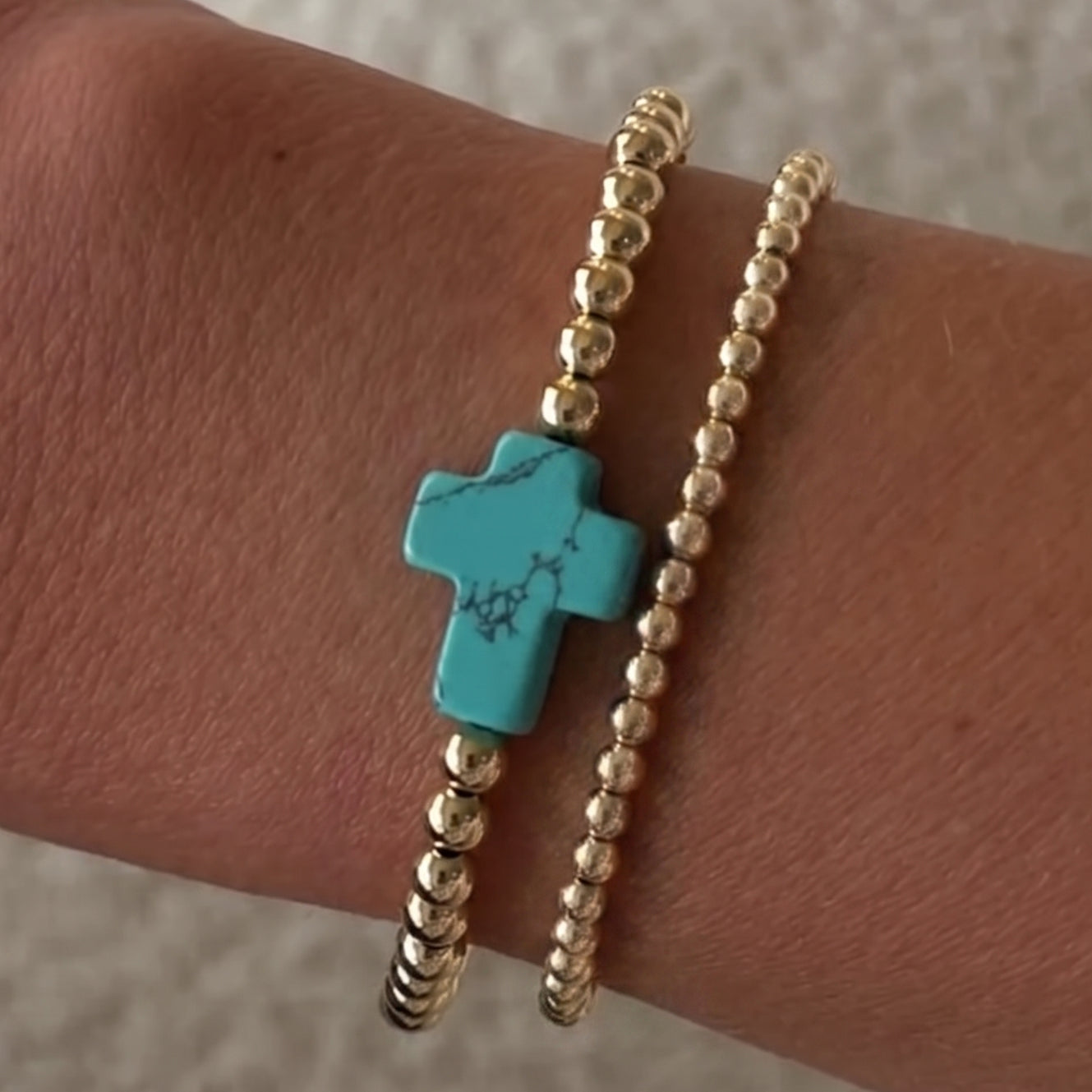 turquoise cross juno bead bracelet double stack (3+4mm)