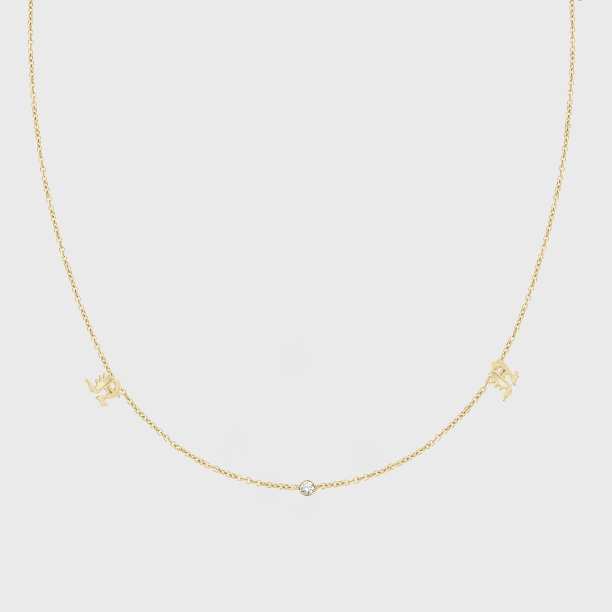 14k dainty old english initial necklace - 3 letters / diamonds