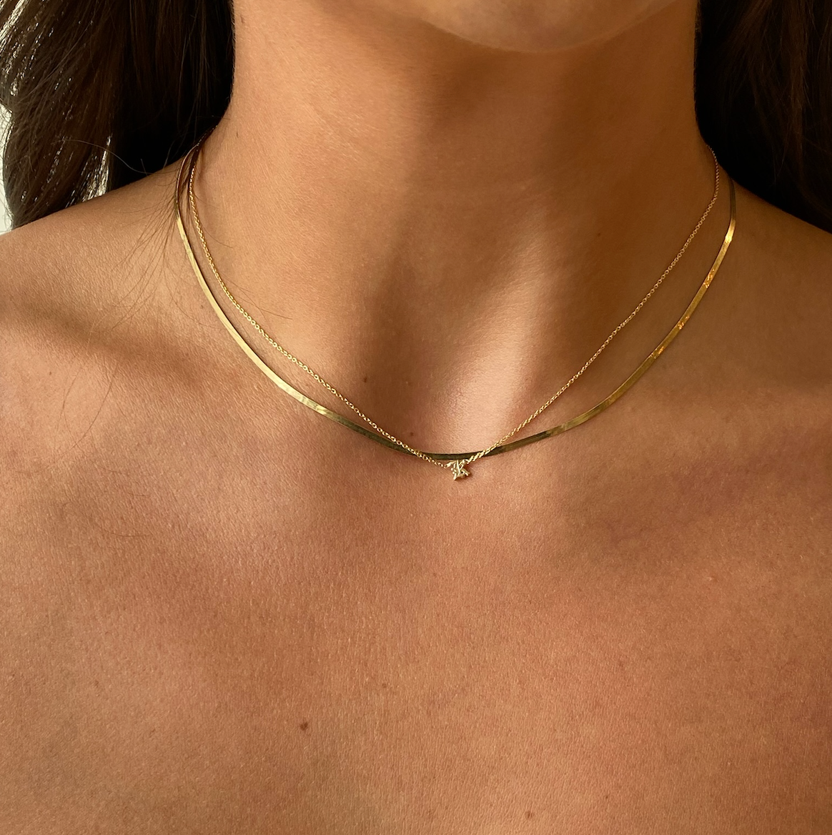 14k dainty herringbone necklace